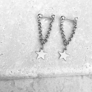 Tassel Gold Color Star Design Chain Angle Long Earrings Statement Dangle Earrings