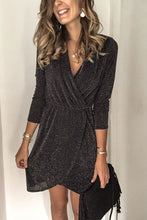 Load image into Gallery viewer, Wrap V Neck Metallic Tunic Dress