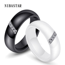 Load image into Gallery viewer, Unique Rings Women 6mm Black White Ceramic Ring For Women India Stone Crystal Comfort Wedding Rings Engagement Brand Jewelry