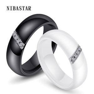 Unique Rings Women 6mm Black White Ceramic Ring For Women India Stone Crystal Comfort Wedding Rings Engagement Brand Jewelry
