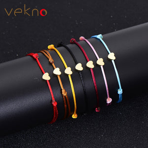 VEKNO Gold Color Heart Bracelet Silver Handmade Jewelry Multicolor Rope Adjustable String