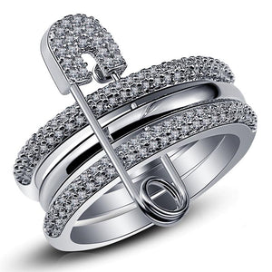 Wide Silver Finger Rings Set For Women With Pin Cubic Zircon Ring Pave Setting Female Party Accessory