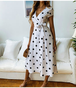 Women Fashion Polka Dot Dress Summer Casual A-Line Party Dresses Sexy V-neck