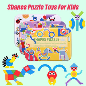Wooden Puzzle Cute Cartoon Animal Intelligence Kids Educational Brain Teaser Children Tangram Geometric Shapes Jigsaw Gifts