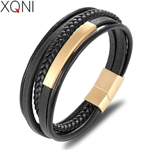 XQNI Wholesale Price Classic Genuine Leather Bracelet For Men Hand Charm Jewelry Multilayer