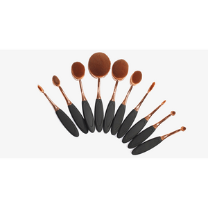 10 Piece Black and Gold Oval Brush Set (Ships From USA)