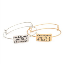 Load image into Gallery viewer, She Believed Adjustable Charm Bangle  (Ships From USA)