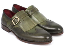 Load image into Gallery viewer, Paul Parkman Men&#39;s Wingtip Monkstrap Brogues Green  Leather Upper With Double Leather Sole (ID#060-GREEN)