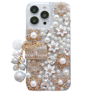 iPhone Case 13 12 11 Pro Max Mini Xs Xr X 8 7 6s Plus Women Sparkly Rhinestone Diamond Flower Clear Cover