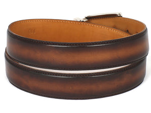 PAUL PARKMAN Men's Leather Belt Hand-Painted Brown and Camel (ID#B01-BRWCML)