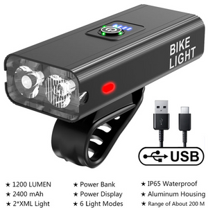 Bicycle Light Rainproof USB Charging LED 1200 Lumens MTB Front Lamp Headlight Aluminum Ultralight Flashlight Bike Light