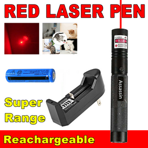100Miles Adjustable Red Laser Pointer Pen Astronomy 650nm Visible Beam Single Point Lazer Cat/Dog Toy+18650 Battery+Charger