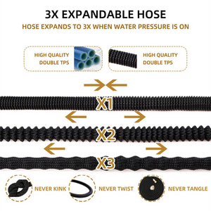 Garden hose, flexible and durable magic hose with 8-function sprayer/hose hanger/storage bag/brass connector, (25 feet/black) a30