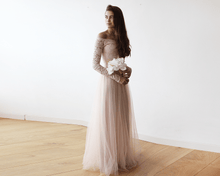 Load image into Gallery viewer, Blush Off-The-Shoulder Lace and Tulle Maxi Dress 1134