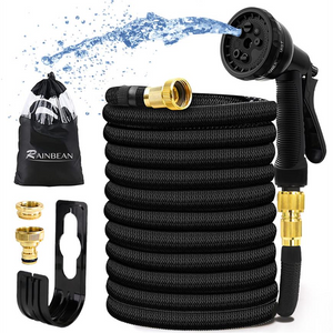 Garden hose, flexible and durable magic hose with 8-function sprayer/hose hanger/storage bag/brass connector, (25 feet/black) a30