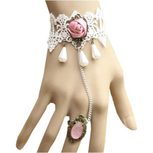 Load image into Gallery viewer, Pink Rose Ring-to-Wrist Bracelet (Ships From USA)