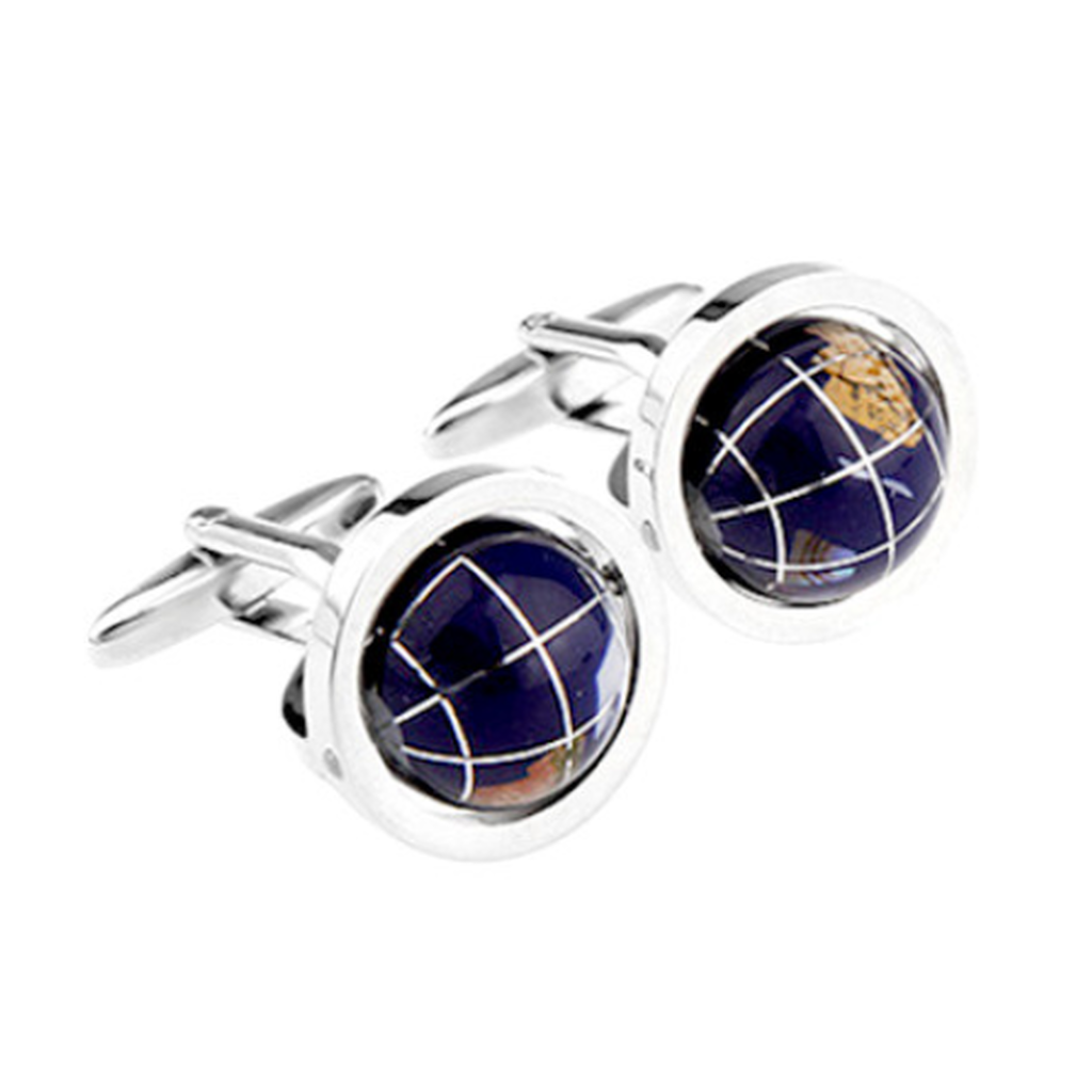 Exquisite Blue Rotating Globe Earth Shaped Cufflinks (Ships From USA)