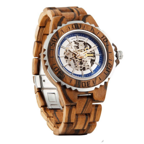 Men's Genuine Automatic Zebra Wooden Watches No Battery Needed