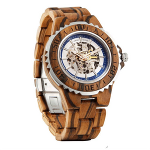 Men's Genuine Automatic Zebra Wooden Watches No Battery Needed