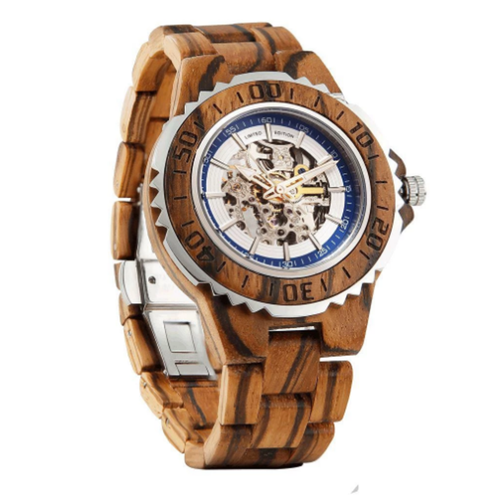Men's Genuine Automatic Zebra Wooden Watches No Battery Needed