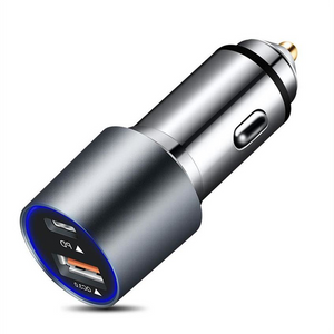 Portable Car Charger, USB QC3.0 PD Dual Fast Charger, Full Aluminum Alloy Shell, Durable and Fast Heat Dissipation silver