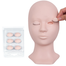 Load image into Gallery viewer, 2022 Newly Lifelike Training Mannequin head with 4pc removable eyelids for eyelash extensions Practice Replaced Eyelids Flat Makeup Soft-Touch Rubber