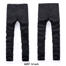 Load image into Gallery viewer, All Black Skinny Jeans Men Destroyed Straight Slim Fit Biker Pants Ripped Denim Washed Hiphop INS Trousers
