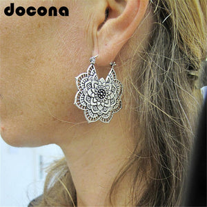 docona Vintage Mandala Flower Drop Dangle Earring for Women Girl Tribal Hollow Floral Pendant Earrings Pendientes 5123