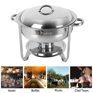 Single Basin Two Set Stainless Steel Round Buffet Stove Food Pans Household Appliances