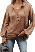 Load image into Gallery viewer, Brown Buttoned High and Low Hem Hoodie
