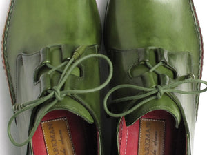 Paul Parkman Men's Ghillie Lacing Side Handsewn Dress Shoes - Green  (ID#022-GREEN)