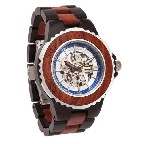 Men's Genuine Automatic Rose Ebony Wooden Watches No Battery Needed