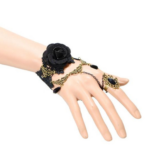 Dark Rose Ring-to-Wrist Bracelet  (Ships From USA)