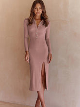 Load image into Gallery viewer, Women&#39;s Fashion Button Split Long Sleeve Dress