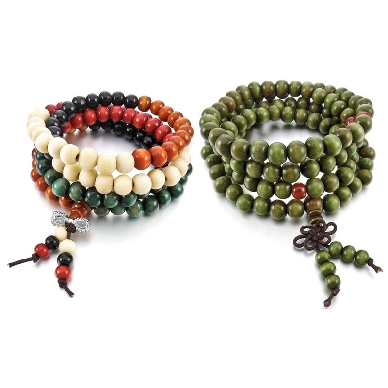 2x 8mm Wood Necklace Tibetan Green/Colorful Sandal 108Pcs Bead Buddhist Prayer Bracelet Man