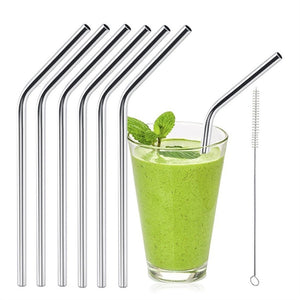 6pcs Stainless Steel Drinking Straws Reusable Curved Straws for Yeti 20oz with 1 Cleaners