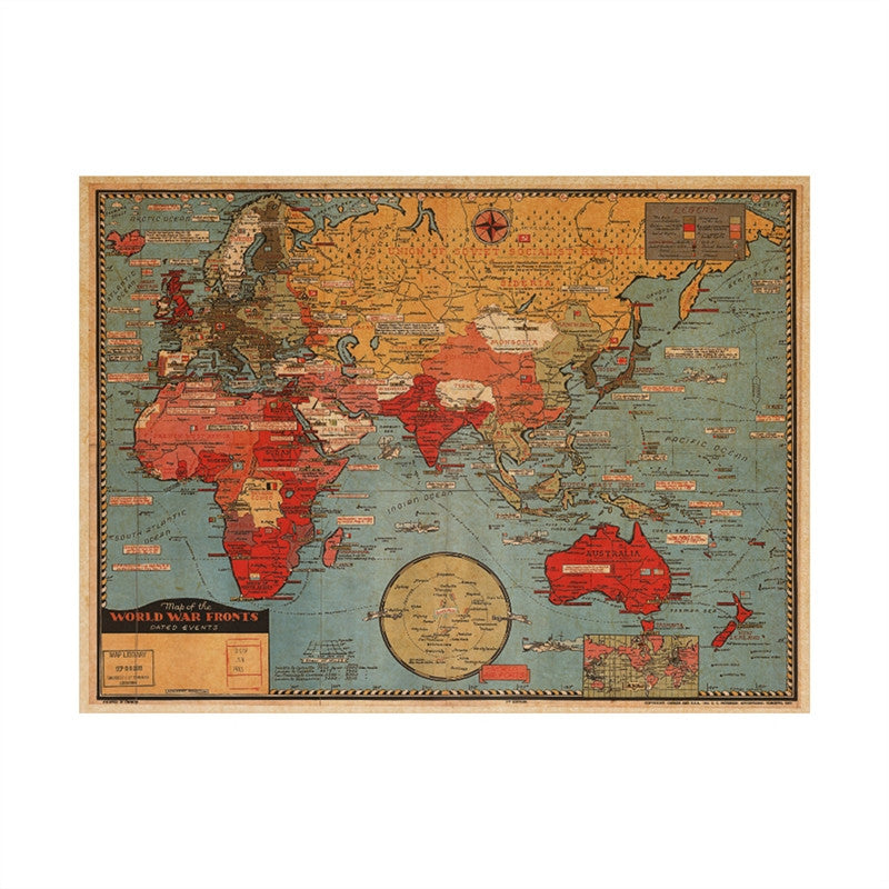 Vintage Map Wall Decal Kraft Paper Antique Poster Wallpaper Stickers Wall Mural for Home Office Decor 70x50cm