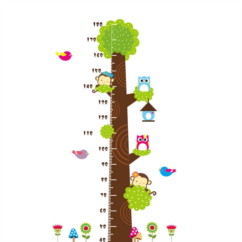 Removable DIY PVC Cartoon Kids Height Measure Ruler Nursery Growth Chart Wall Stickers Murals Home Walls Decor Art for Bedroom Living Room