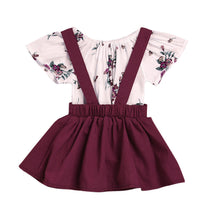 Load image into Gallery viewer, 2Pcs Infant Baby Girls Floral Print Rompers Jumpsuit Strap Skirt Outfits Set