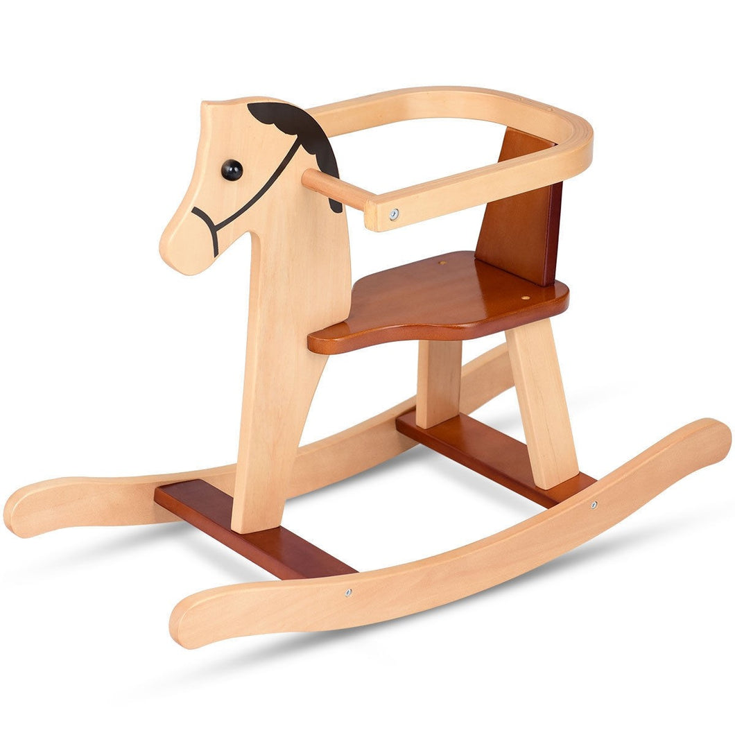 Baby Wooden Rocking Horse Rider Chair with Security Bar
