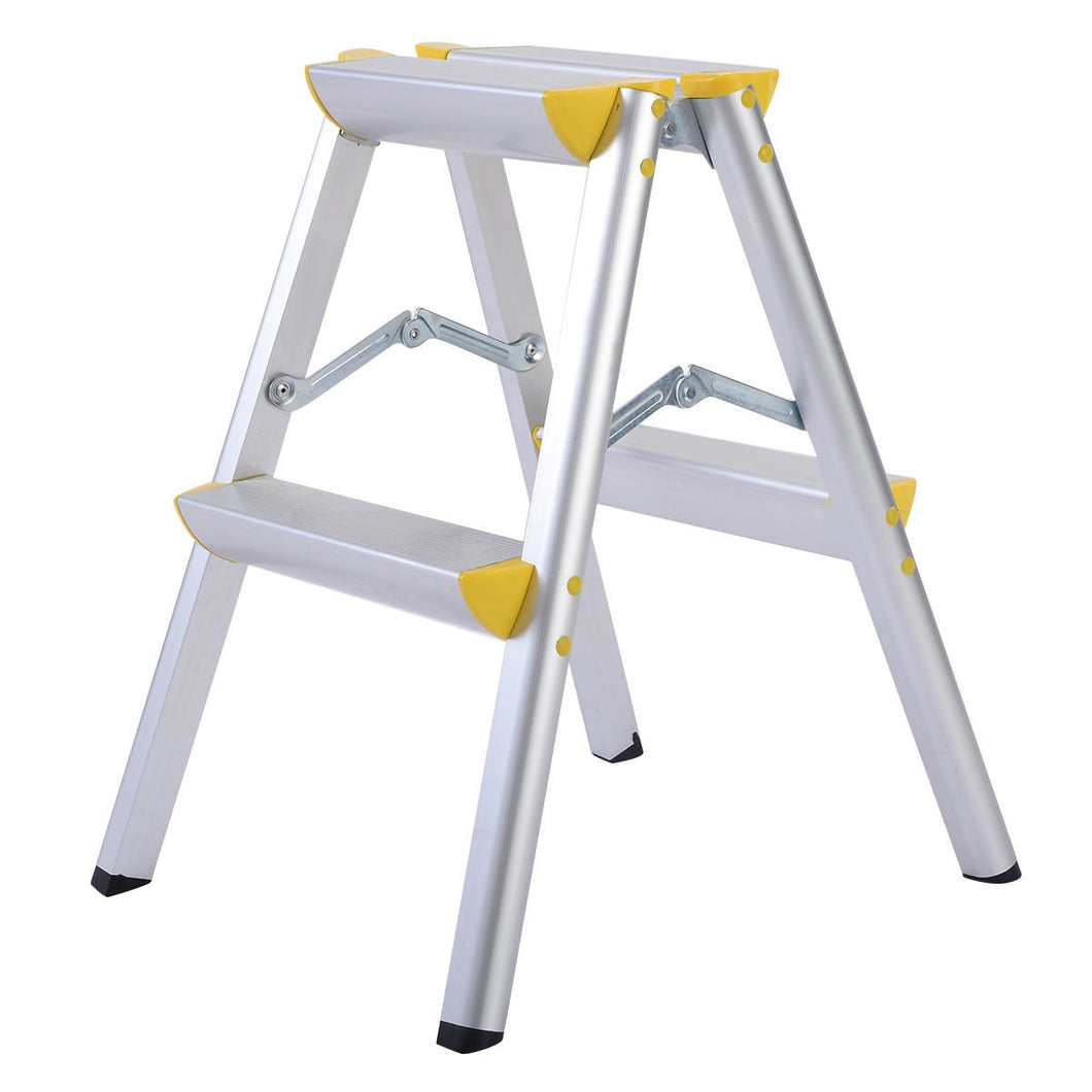 2 Step Aluminum Ladder Folding Platform Work Stool 330 lbs Load Capacity