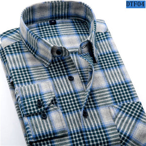 Men Flannel Plaid Shirt 100% Cotton 2019 Spring Autumn Casual Long Sleeve Shirt
