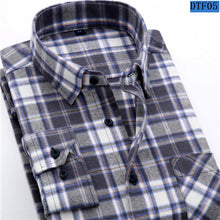 Charger l\&#39;image dans la visionneuse de la galerie, Men Flannel Plaid Shirt 100% Cotton 2019 Spring Autumn Casual Long Sleeve Shirt