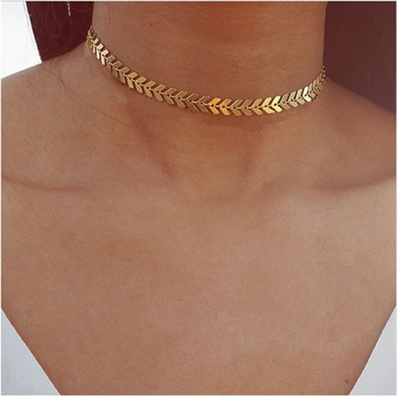 x220 Leaves Chain Sequins Choker Necklaces For Women Bohemia Style Jewelry Statement Necklaces